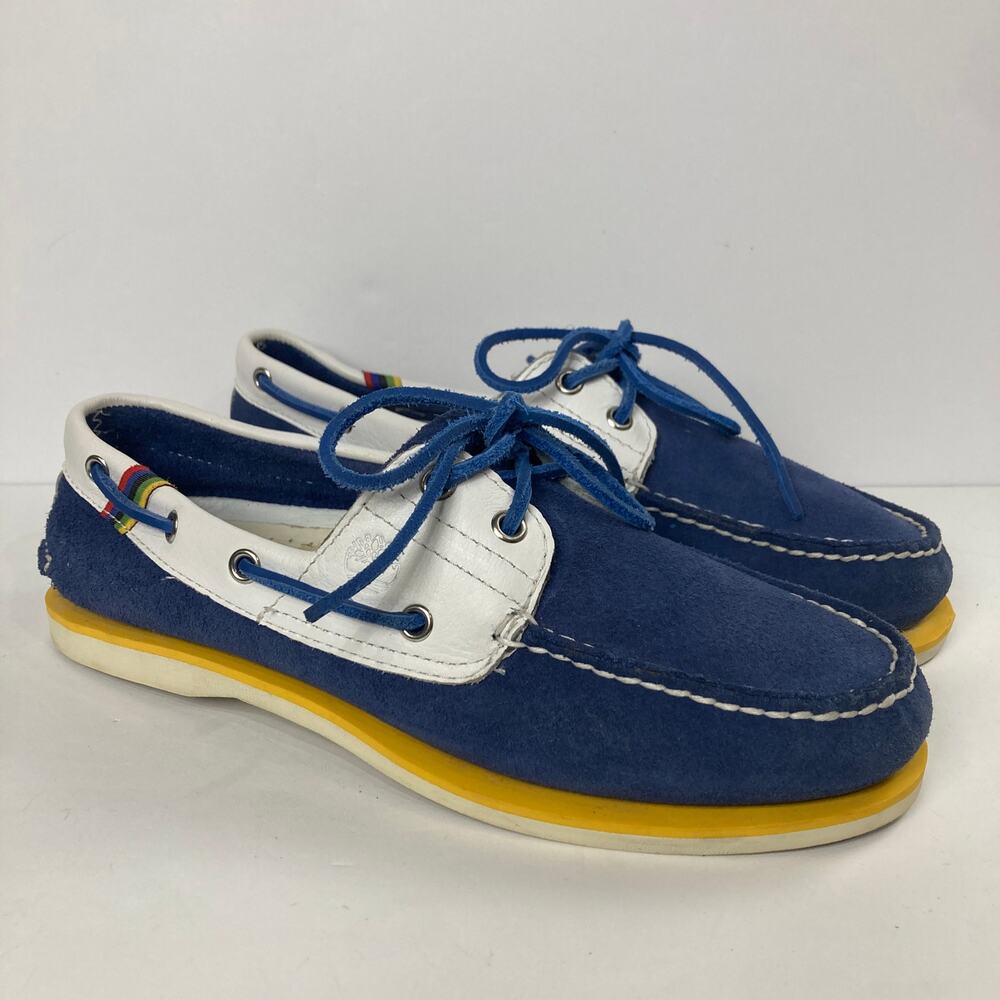 Timberland Men's Boat Shoes Slip On Bright Blue White & Yellow Leather Size 10